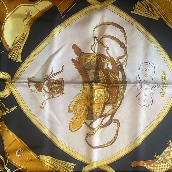 Hermes of Paris-Black and Gold Silk Scarf - Picture 5 of 8